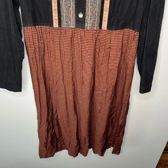Karin Steven’s x Vintage 90’s Corduroy Harvest Plaid Check Prairie Dress - Picture 5 of 10